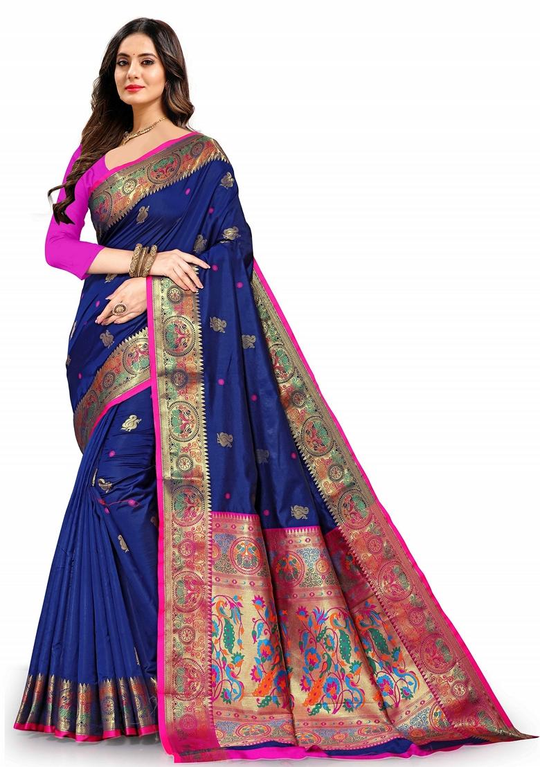 Golden Jacquard Litchi Silk Saree Set