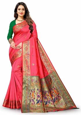 Golden Jacquard Litchi Silk Saree Set