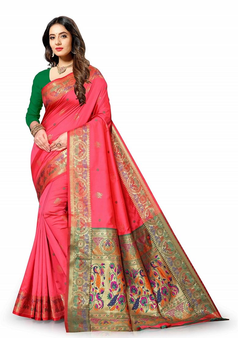 Golden Jacquard Litchi Silk Saree Set