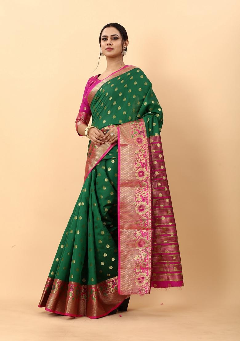 Golden Jacquard Litchi Silk Saree Set