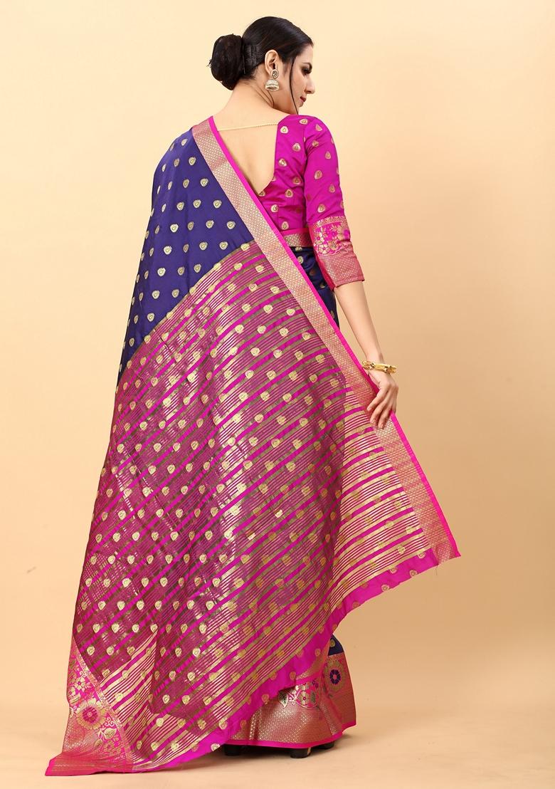 Golden Jacquard Litchi Silk Saree Set