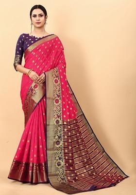 Golden Jacquard Litchi Silk Saree Set