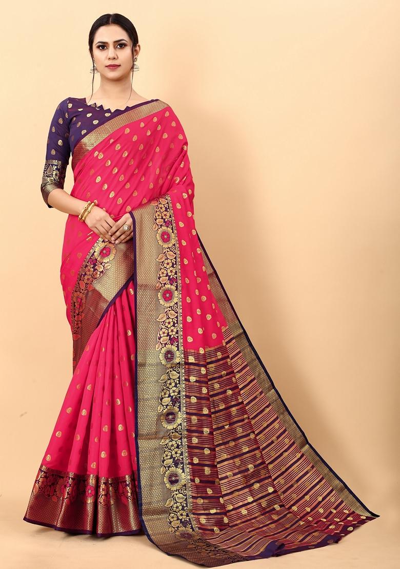 Golden Jacquard Litchi Silk Saree Set