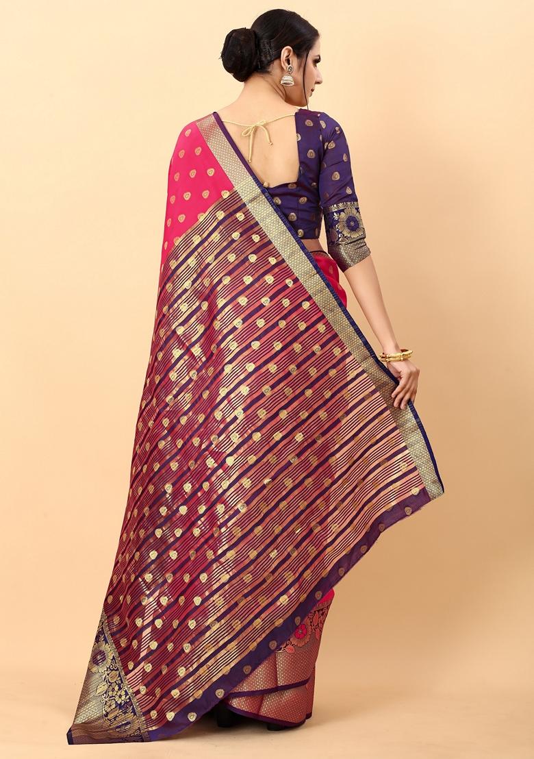 Golden Jacquard Litchi Silk Saree Set