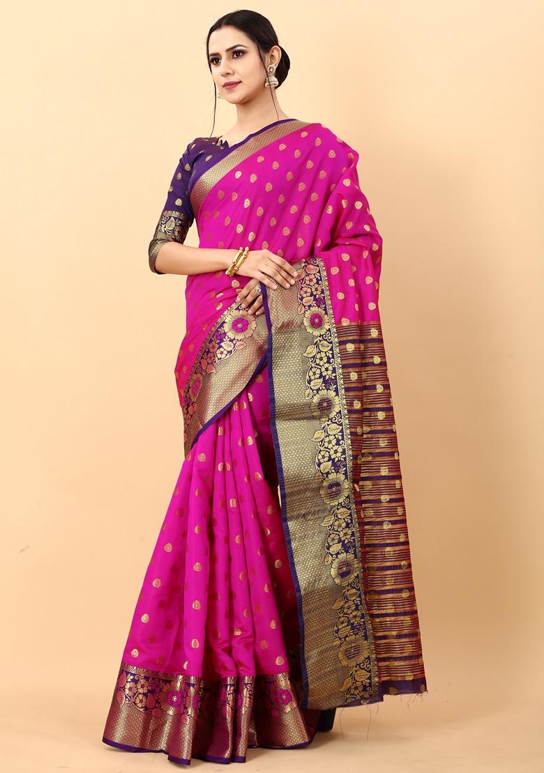 Golden Jacquard Litchi Silk Saree Set
