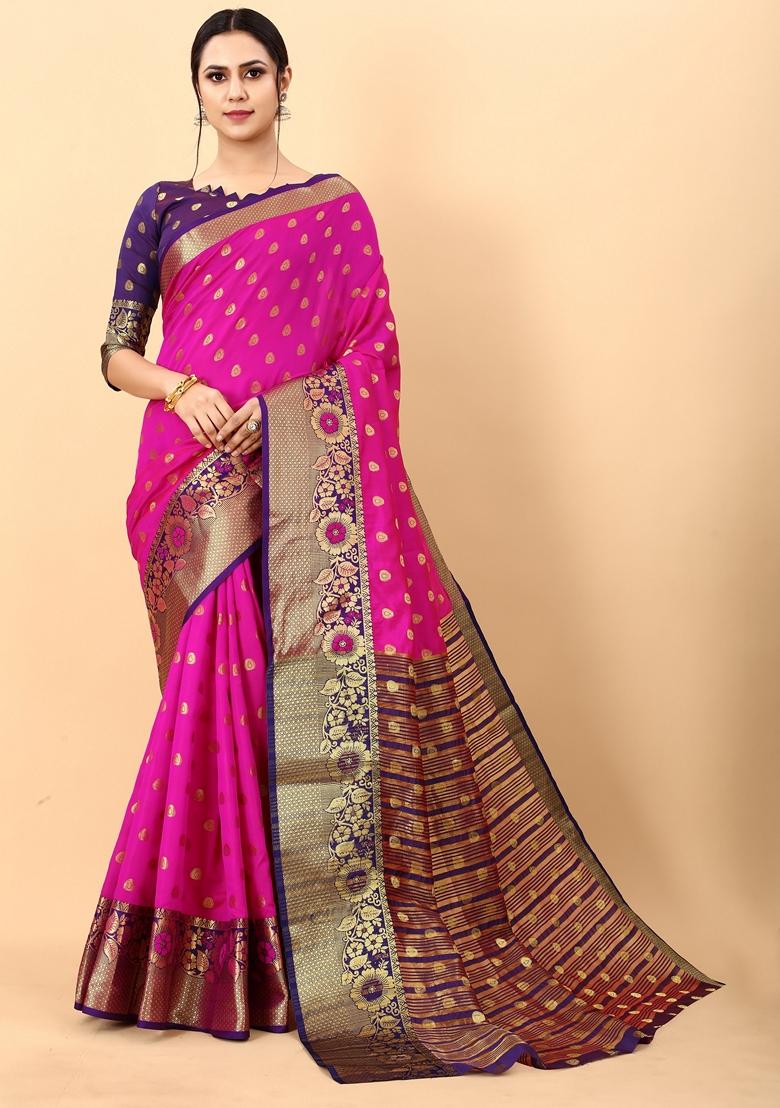 Golden Jacquard Litchi Silk Saree Set