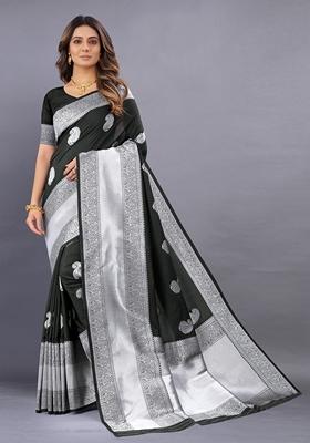 Golden Jacquard Litchi Silk Saree Set