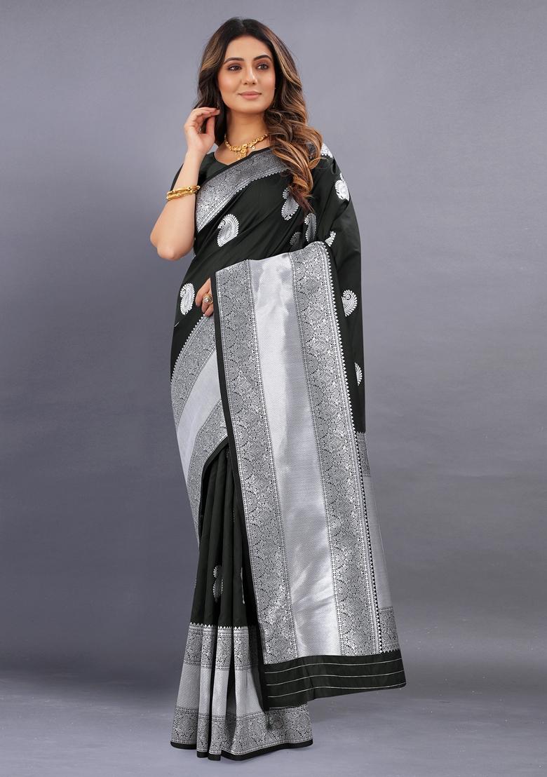 Golden Jacquard Litchi Silk Saree Set