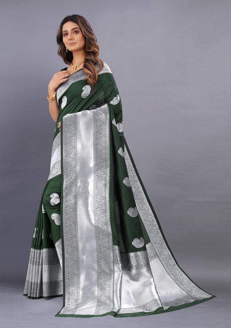 Golden Jacquard Litchi Silk Saree Set