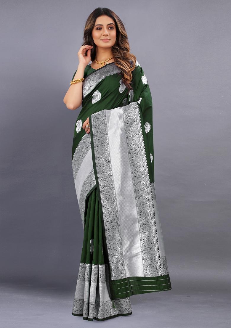 Golden Jacquard Litchi Silk Saree Set
