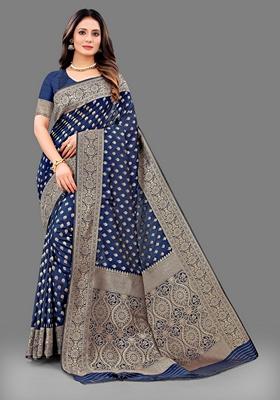 Golden Jacquard Litchi Silk Saree Set