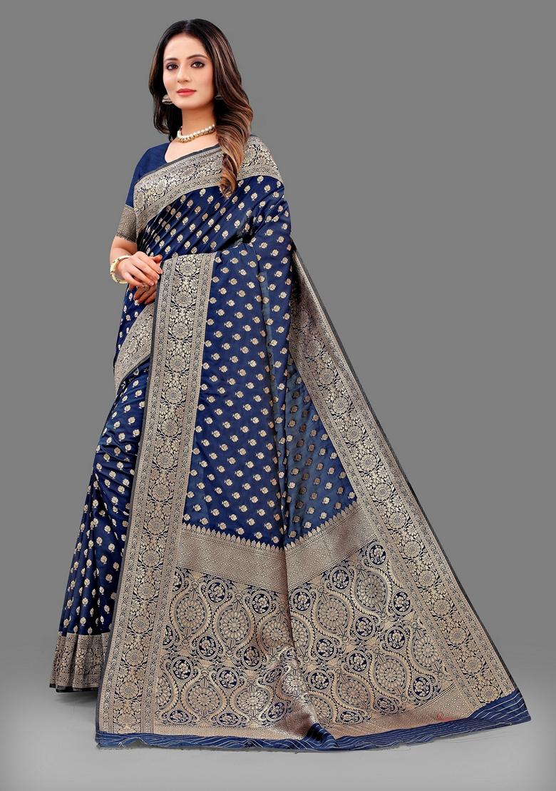 Golden Jacquard Litchi Silk Saree Set