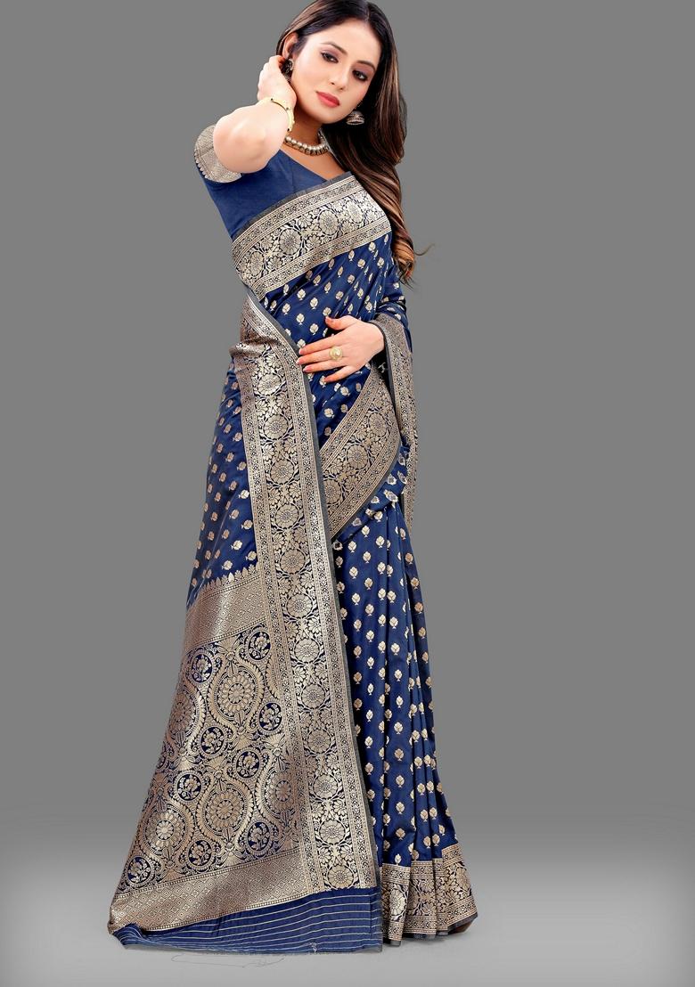 Golden Jacquard Litchi Silk Saree Set