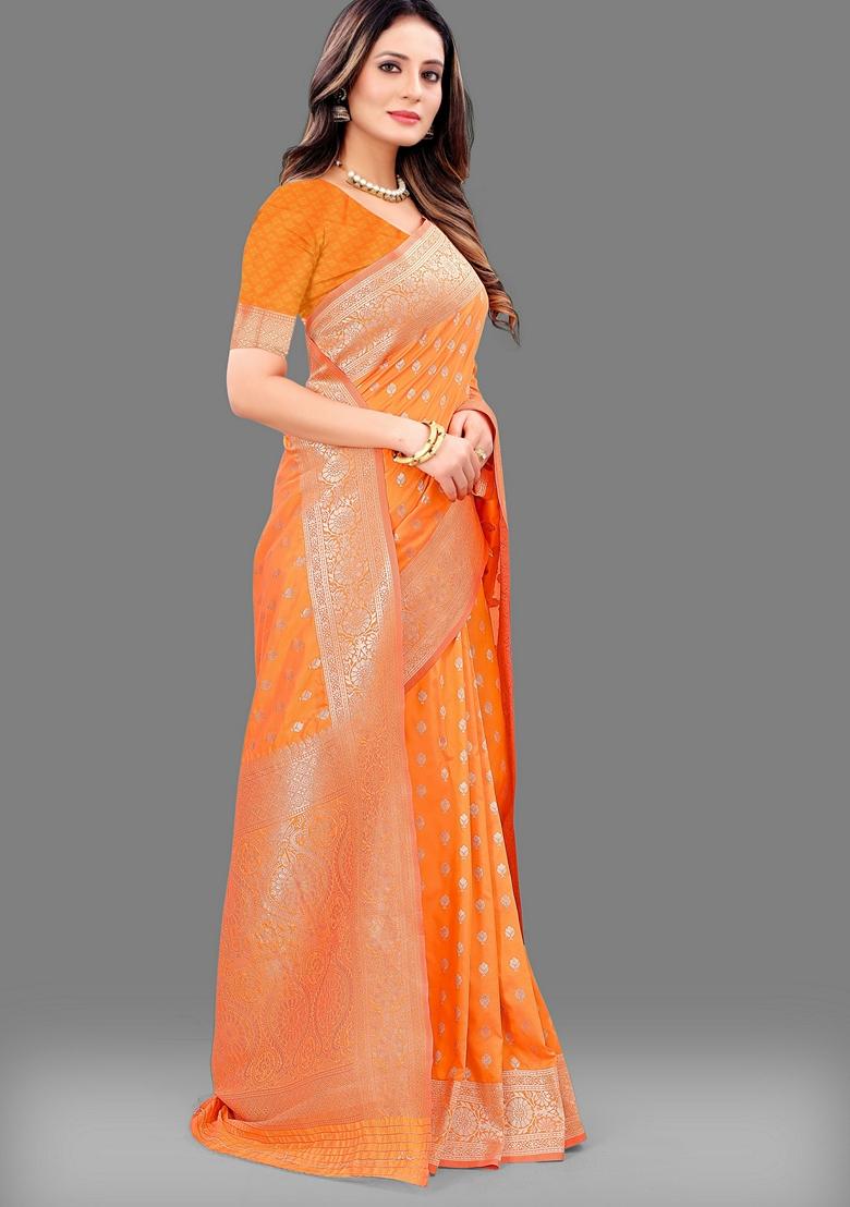 Golden Jacquard Litchi Silk Saree Set