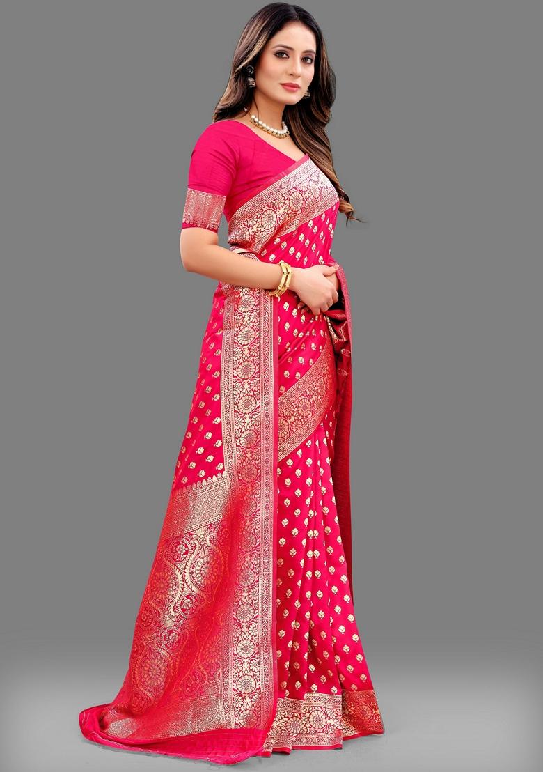 Golden Jacquard Litchi Silk Saree Set