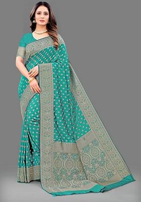 Golden Jacquard Litchi Silk Saree Set