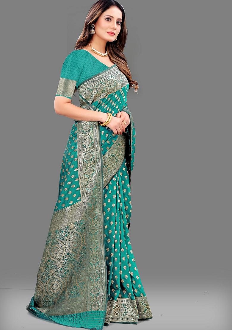 Golden Jacquard Litchi Silk Saree Set