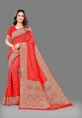 Golden Jacquard Litchi Silk Saree Set