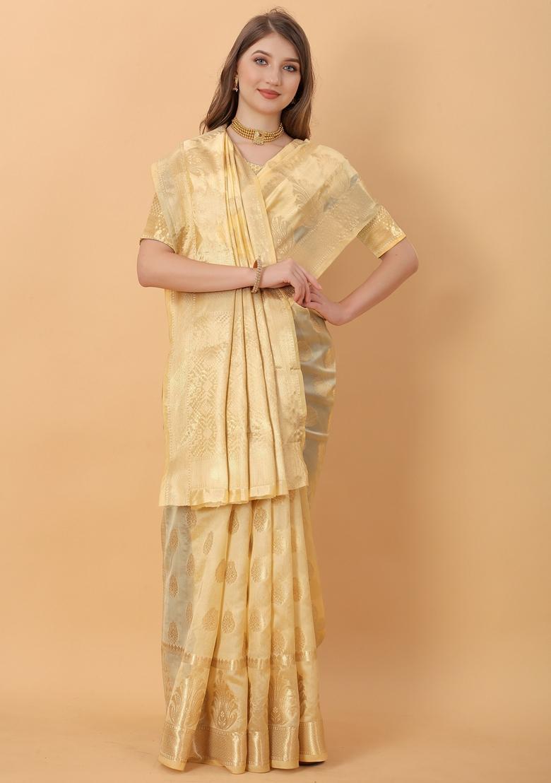 Golden Jacquard Organza Silk Saree Set