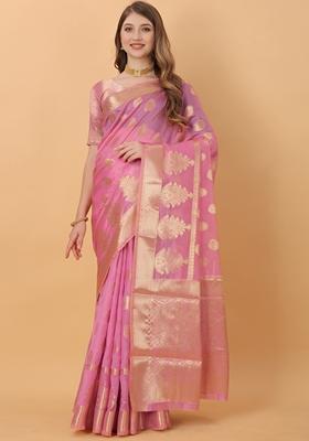 Pink Jacquard Organza Silk Saree Set