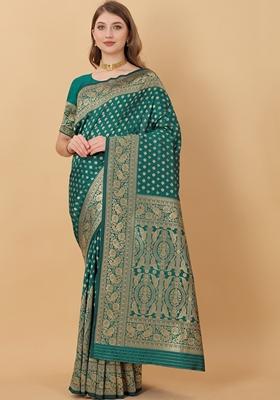 Green Jacquard Litchi Silk Saree Set