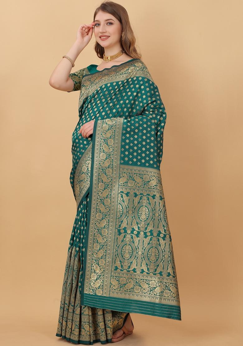 Green Jacquard Litchi Silk Saree Set