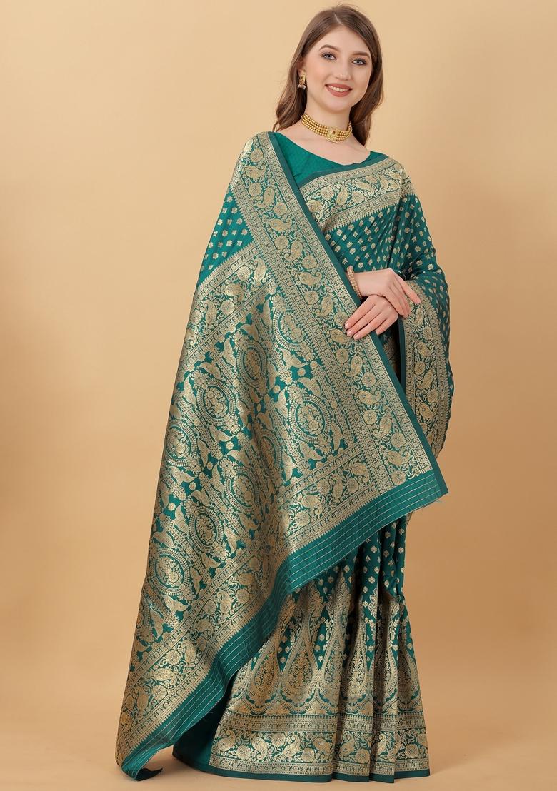 Green Jacquard Litchi Silk Saree Set
