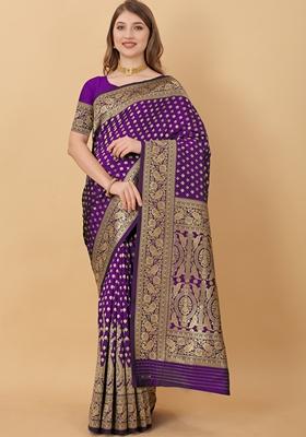 Violet Jacquard Litchi Silk Saree Set