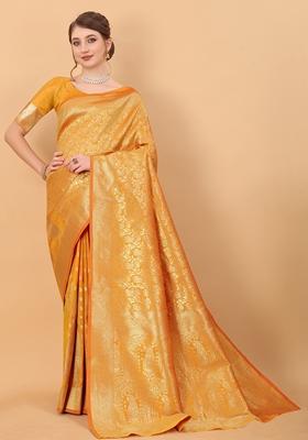 Yellow Jacquard Litchi Silk Saree Set