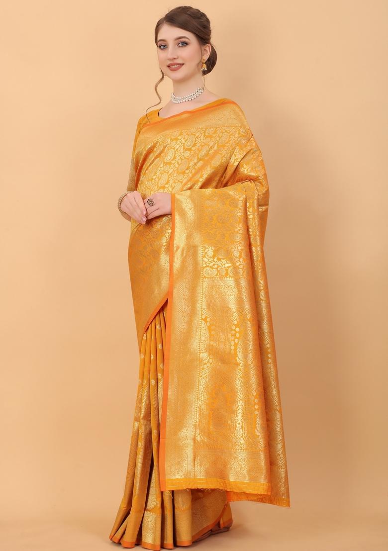Yellow Jacquard Litchi Silk Saree Set
