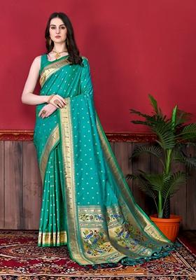 Sea Green Jacquard Litchi Silk Saree Set