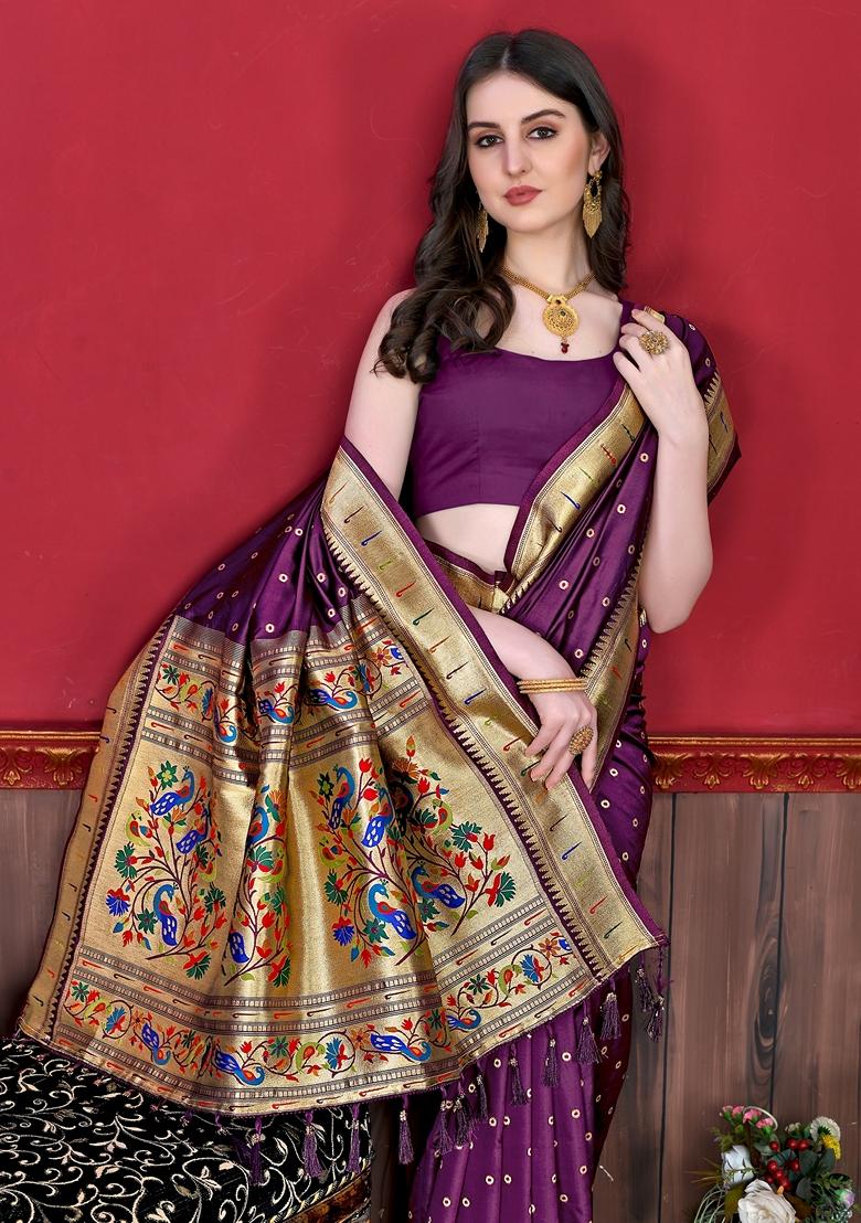 Wine Jacquard Litchi Silk Saree Set