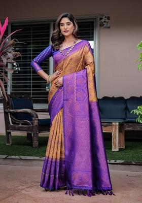 Yellow Zari Woven Banarasi Silk Saree Set