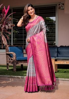 Sky Blue Zari Woven Banarasi Silk Saree Set