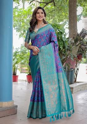 Blue Zari Woven Banarasi Silk Saree Set