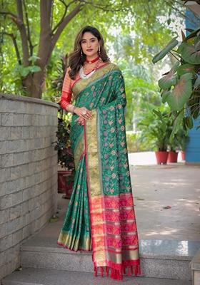 Green Zari Woven Patola Silk Saree Set