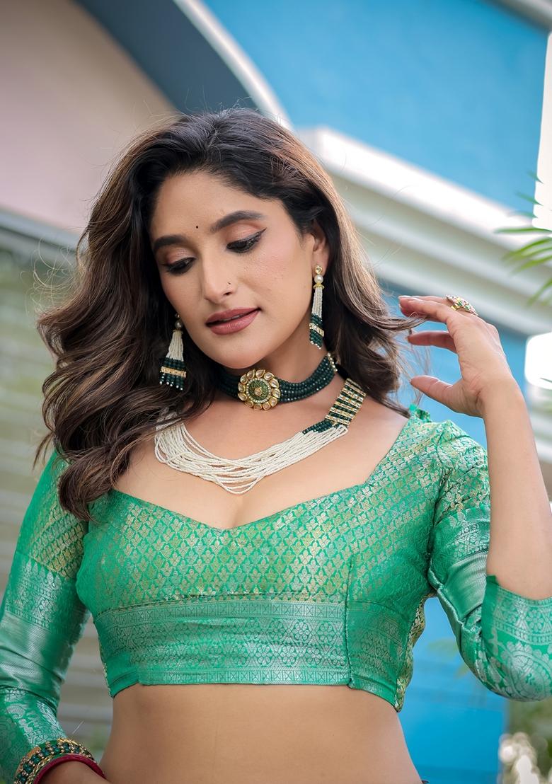 Pink Zari Woven Patola Silk Saree Set