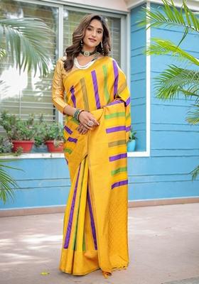 Yellow Zari Woven Kanjivaram Pattu Silk Saree Set