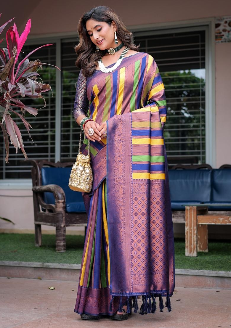 Beige Zari Woven Kanjivaram Pattu Silk Saree Set