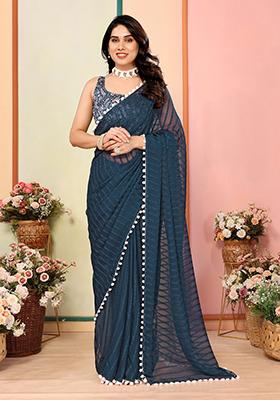 Morpeach Digital Print Georgette Patta Saree Set