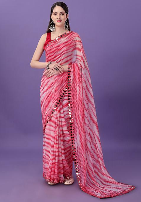 Pink Printed Georgette Saree Set