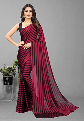 Red Solid Black Berry Saree Set