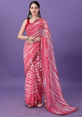 Pink Printed Georgette Saree Set