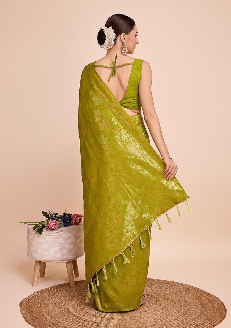 Lemon Yellow Woven Kota Doriya Soft Silk Saree Set