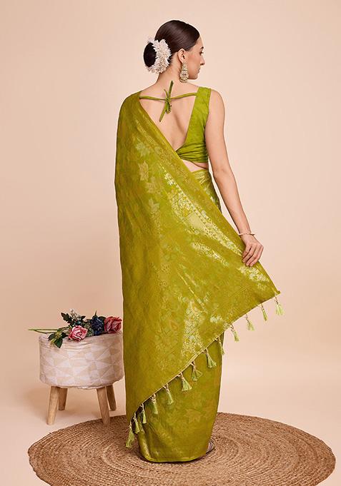 Lemon Yellow Woven Kota Doriya Soft Silk Saree Set