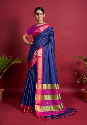 Violet Woven Lichi Soft Silk Saree Set