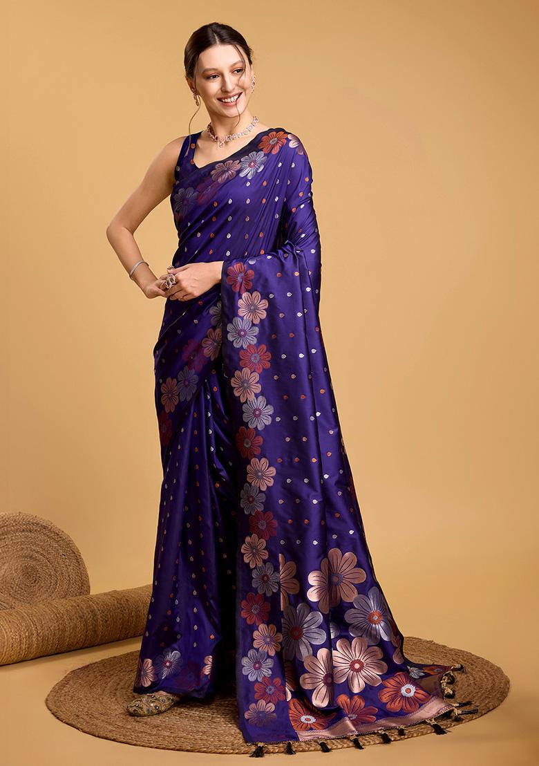 Violet Woven Pure Jacquard Saree Set