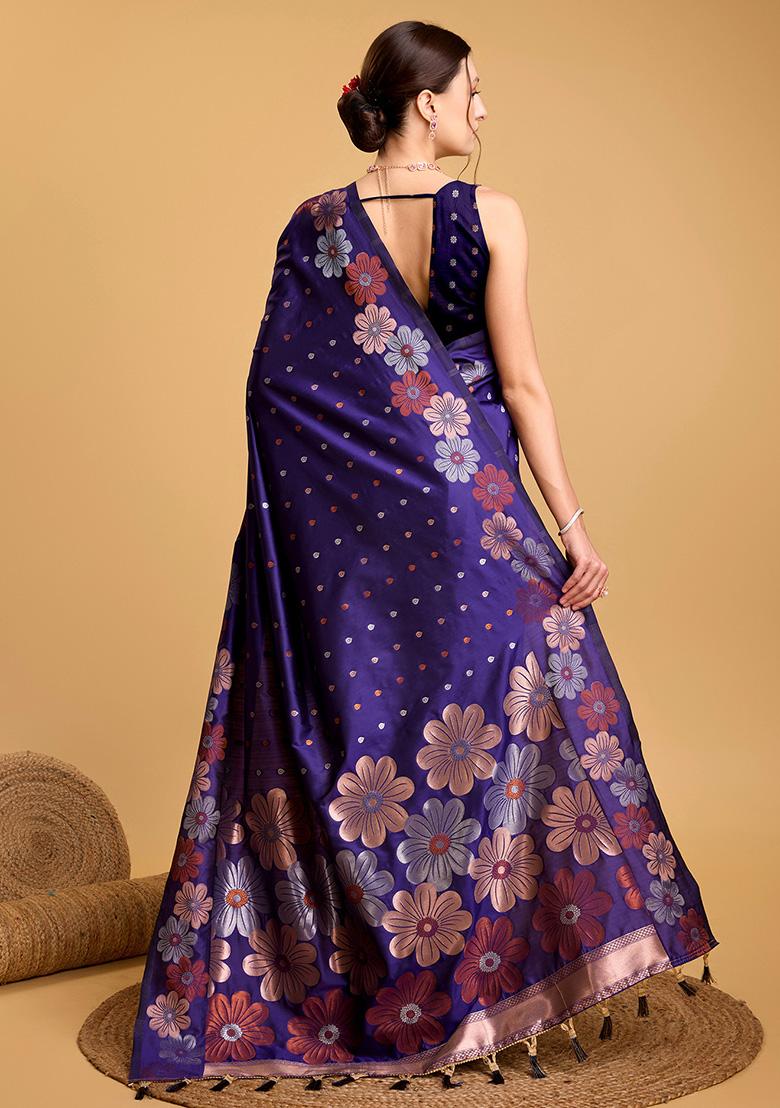 Violet Woven Pure Jacquard Saree Set