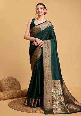 Green Woven Pure Silk Saree Set