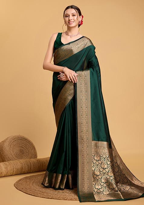 Green Woven Pure Silk Saree Set